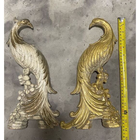 Vintage Syroco Peacock Pair Mid-Century Statues Hollywood Regency Home Decor - Picture 3 of 5